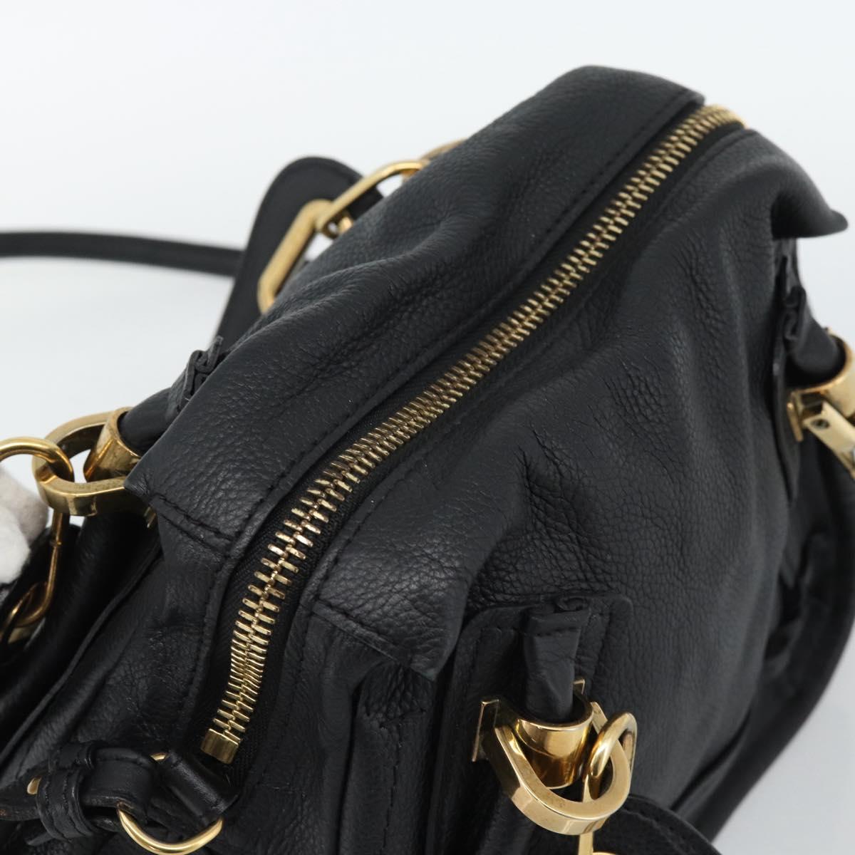 Chloe Paraty Hand Bag Leather 2way Black Gold Auth 187112A