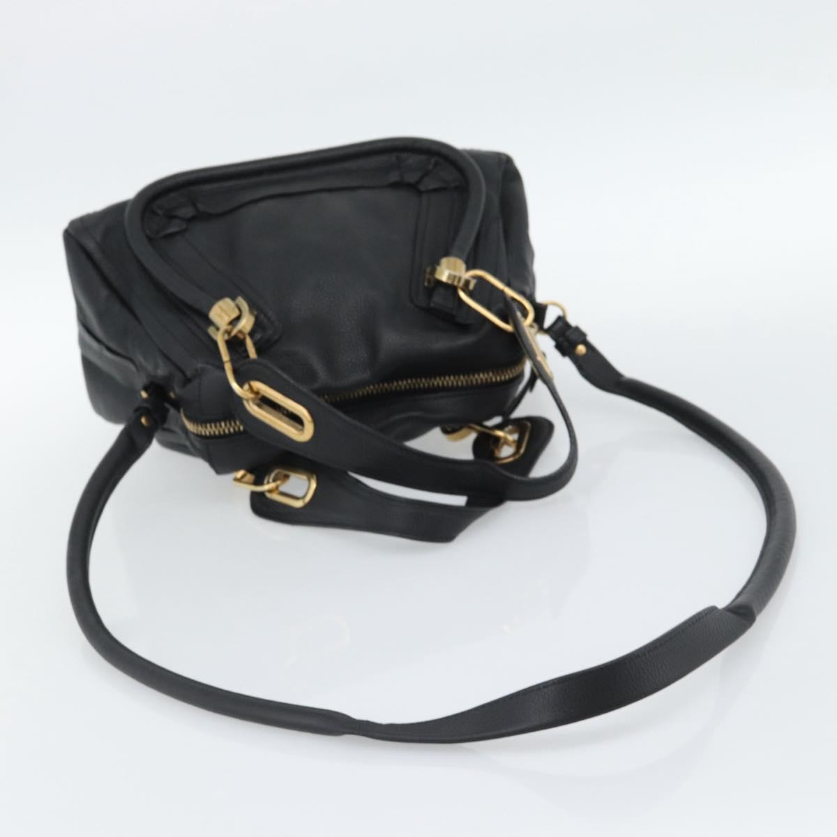 Chloe Paraty Hand Bag Leather 2way Black Gold Auth 187112A