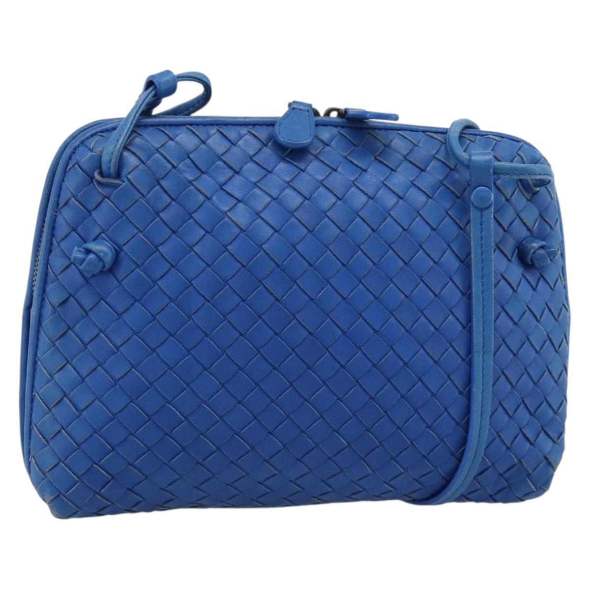BOTTEGA VENETA INTRECCIATO Shoulder Bag Leather Blue Auth 187113