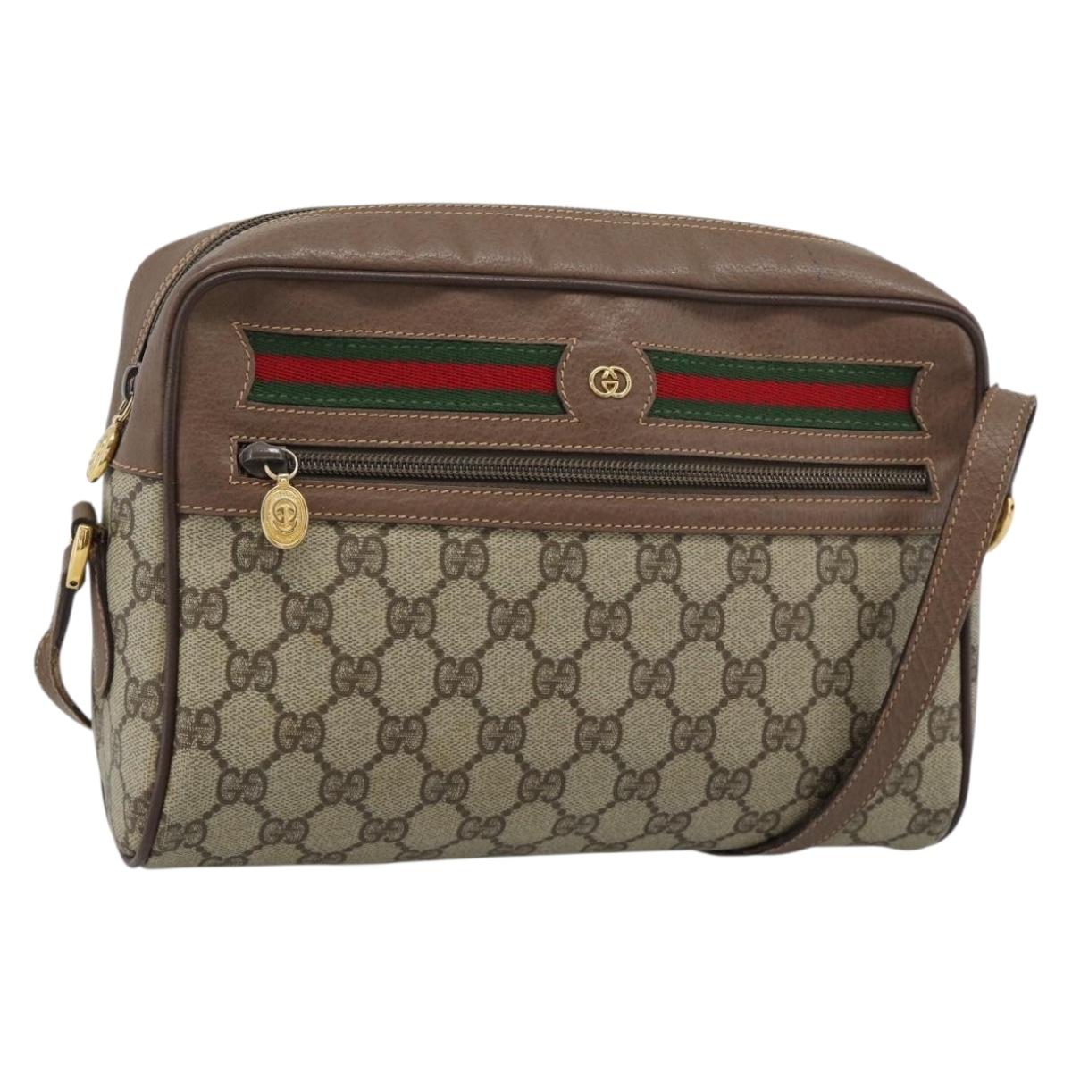 GUCCI GG Supreme Web Sherry Line Bag PVC Beige Gold 001 113 6472 Auth 187114