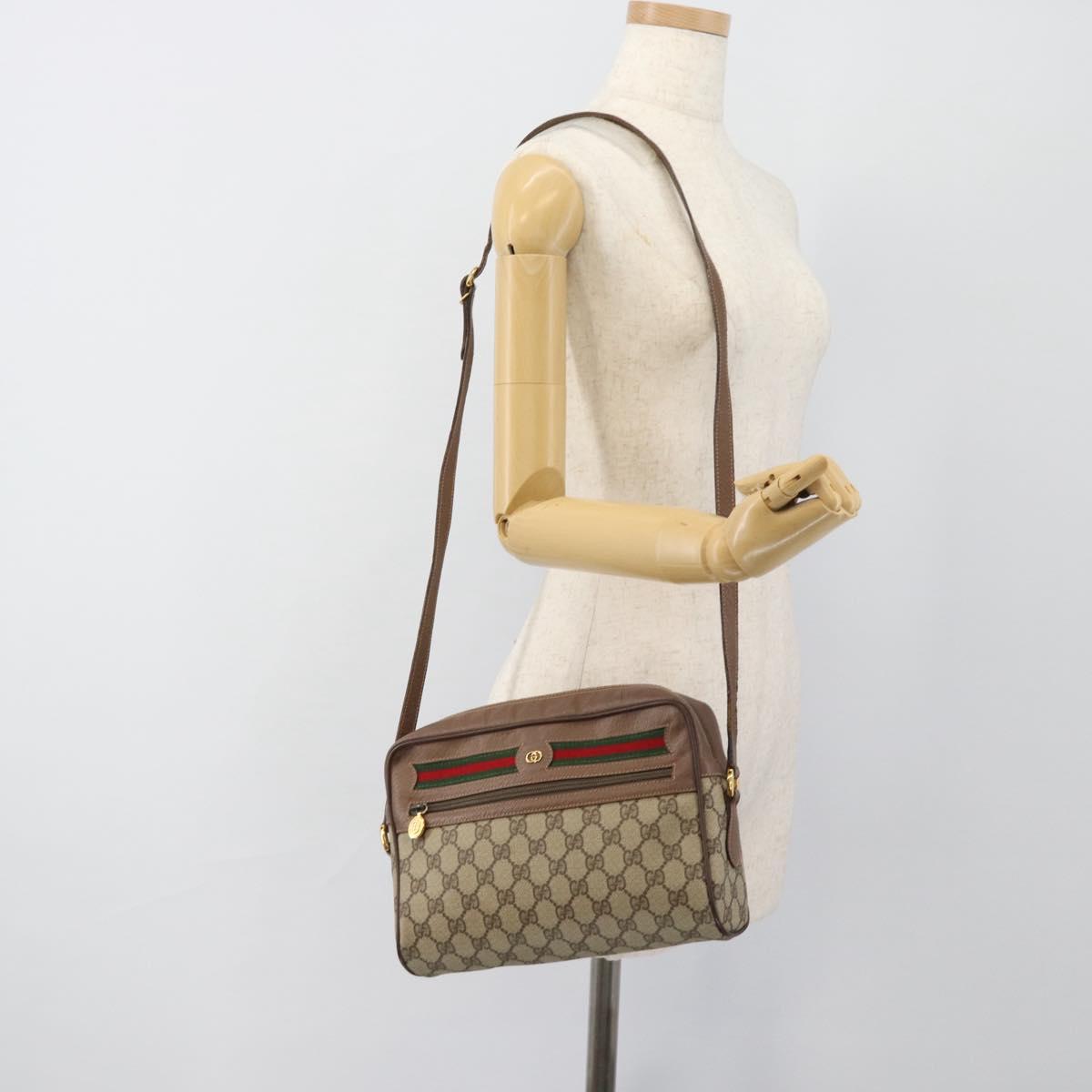 GUCCI GG Supreme Web Sherry Line Bag PVC Beige Gold 001 113 6472 Auth 187114