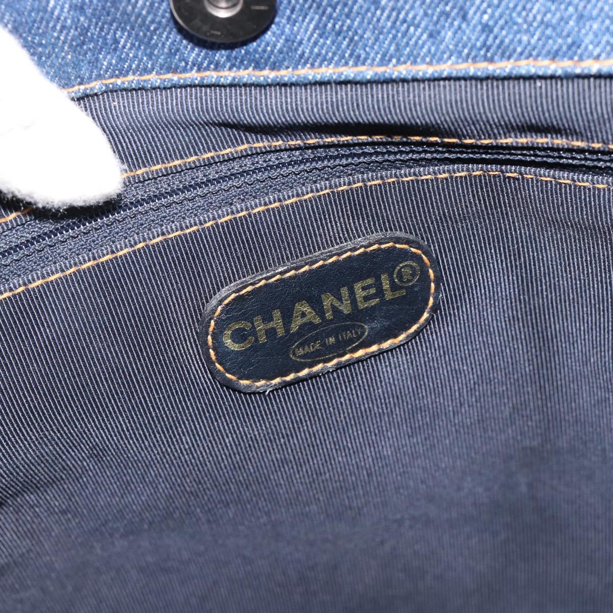 CHANEL Hand Bag Denim Blue Gold CC Auth 187118