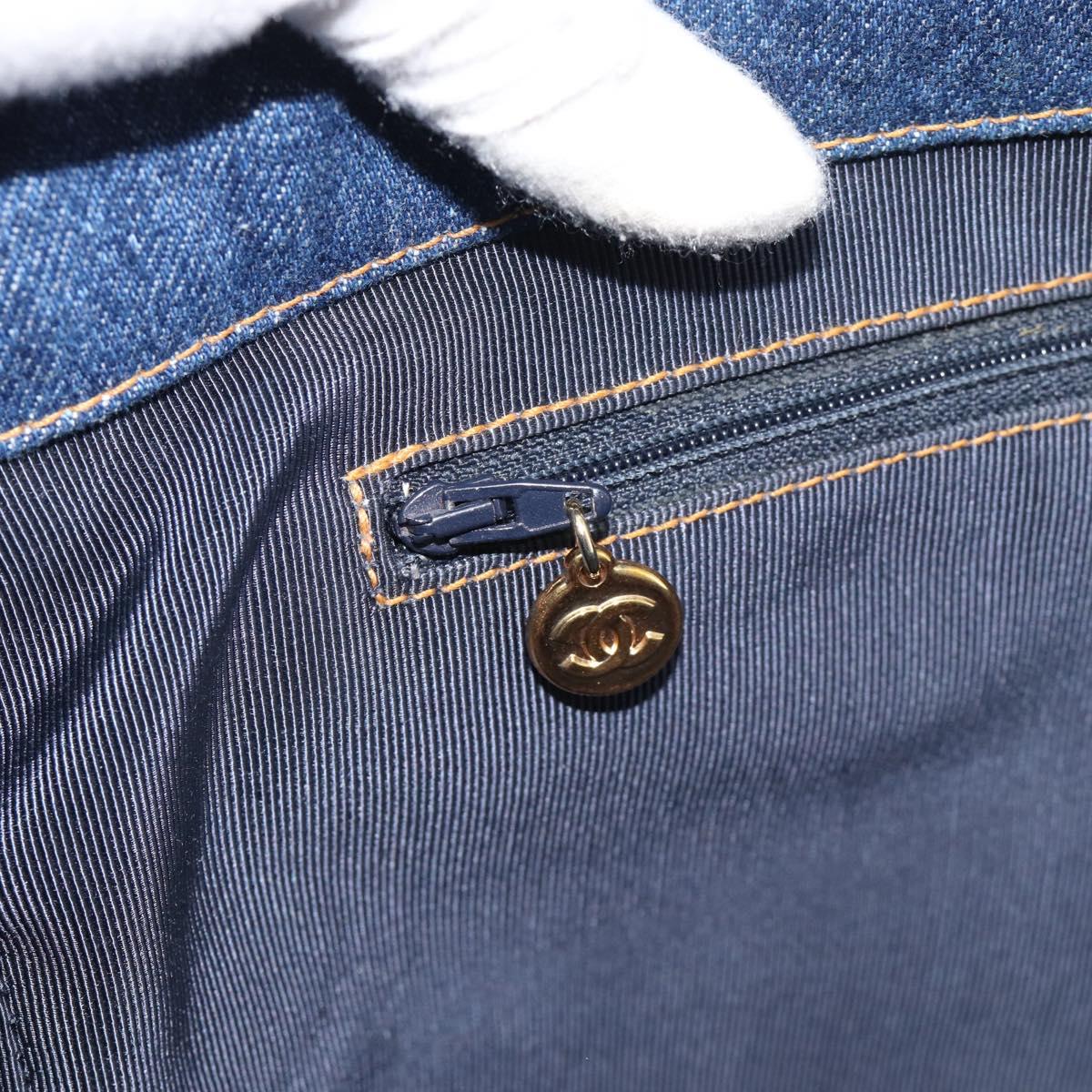 CHANEL Hand Bag Denim Blue Gold CC Auth 187118
