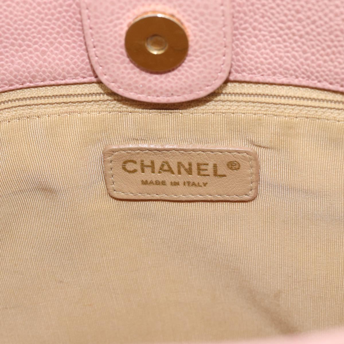 CHANEL Matelasse PST Chain Tote Bag Caviar Skin Pink Gold CC Auth 187119SAV