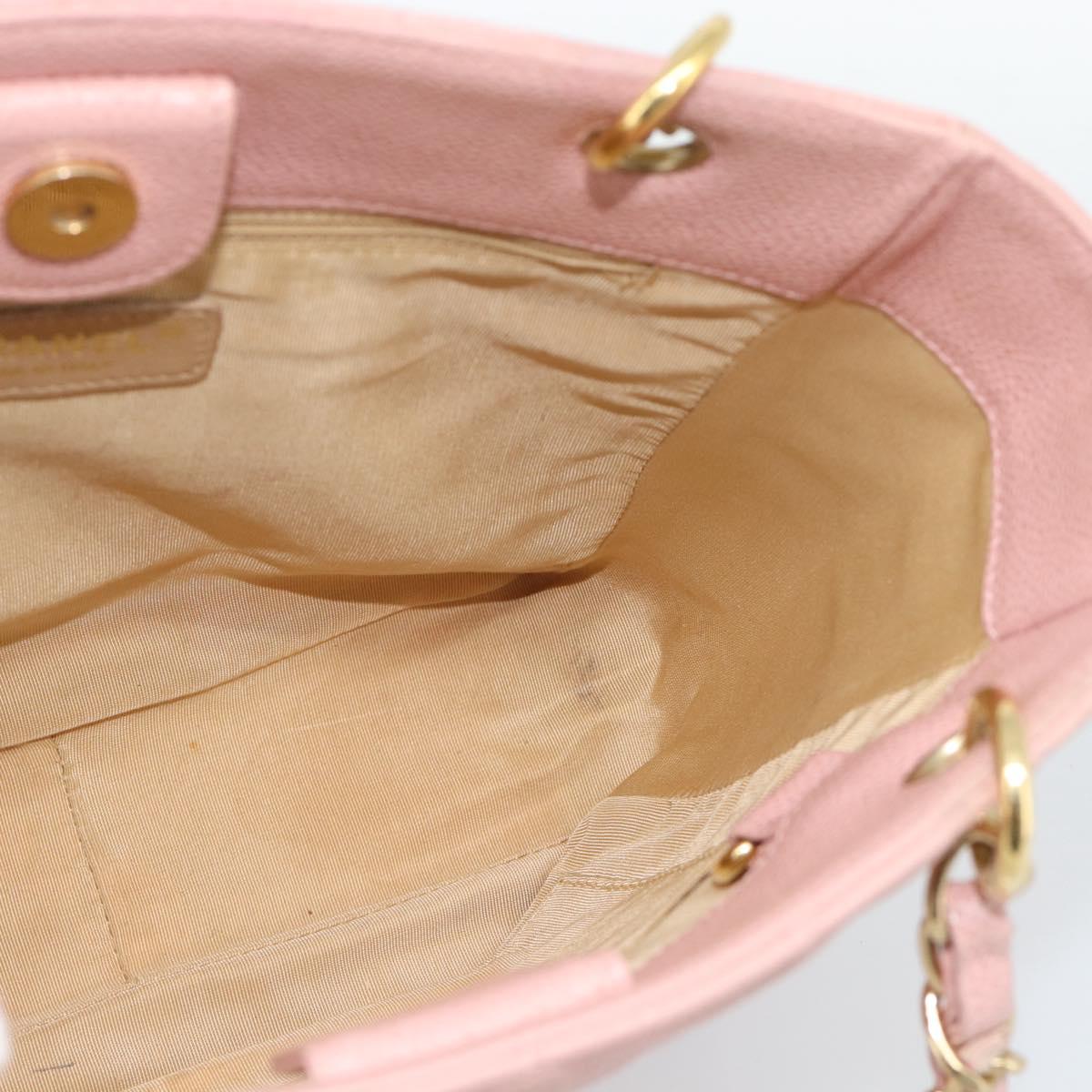 CHANEL Matelasse PST Chain Tote Bag Caviar Skin Pink Gold CC Auth 187119SAV