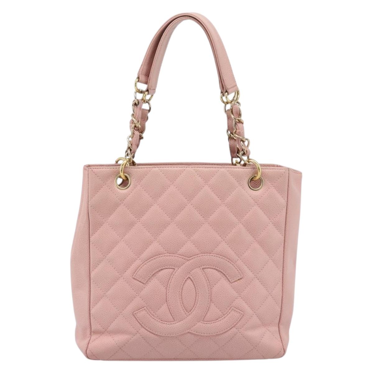 CHANEL Matelasse PST Chain Tote Bag Caviar Skin Pink Gold CC Auth 187119SAV