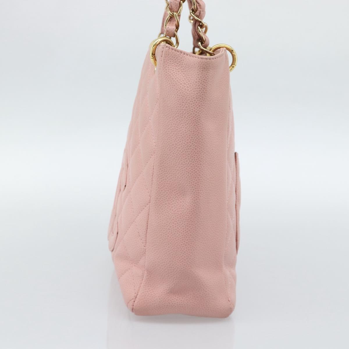 CHANEL Matelasse PST Chain Tote Bag Caviar Skin Pink Gold CC Auth 187119SAV