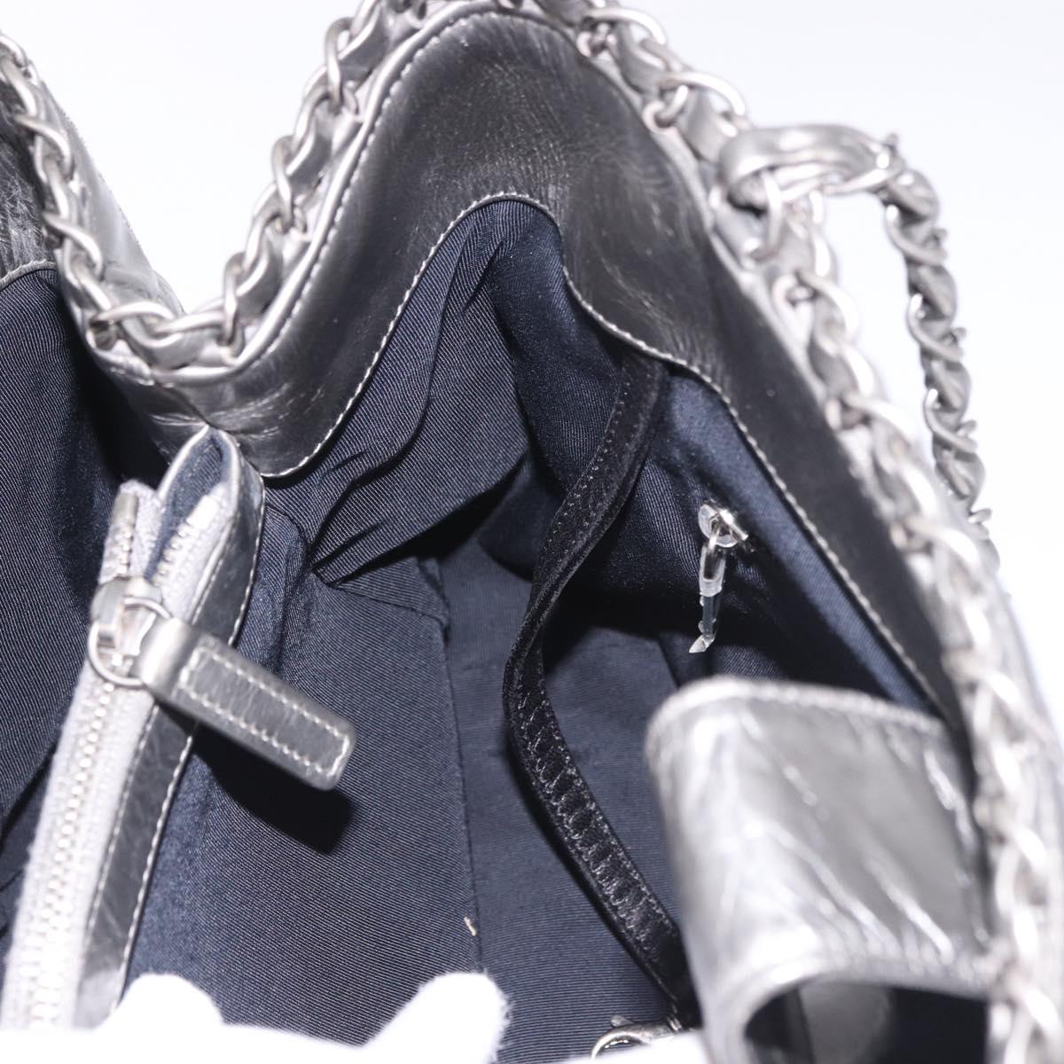 CHANEL Matelasse Chain Me Shoulder Bag Leather Silver CC Auth 187120SAV