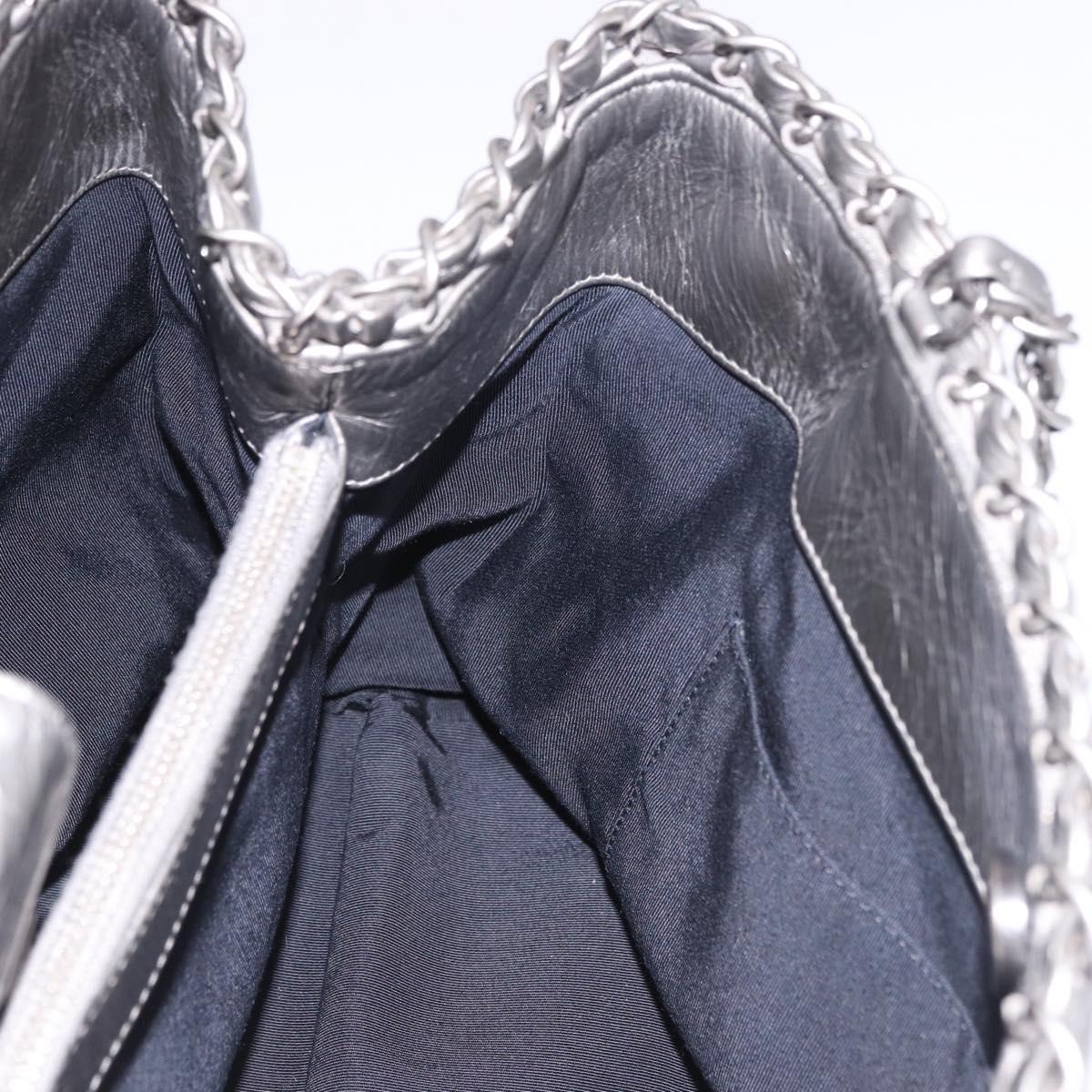 CHANEL Matelasse Chain Me Shoulder Bag Leather Silver CC Auth 187120SAV