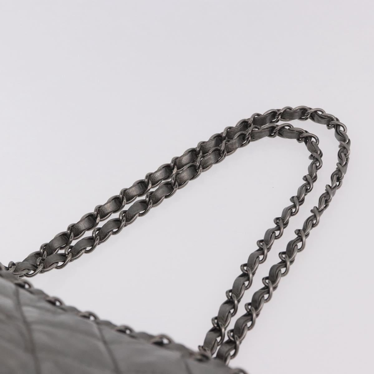 CHANEL Matelasse Chain Me Shoulder Bag Leather Silver CC Auth 187120SAV