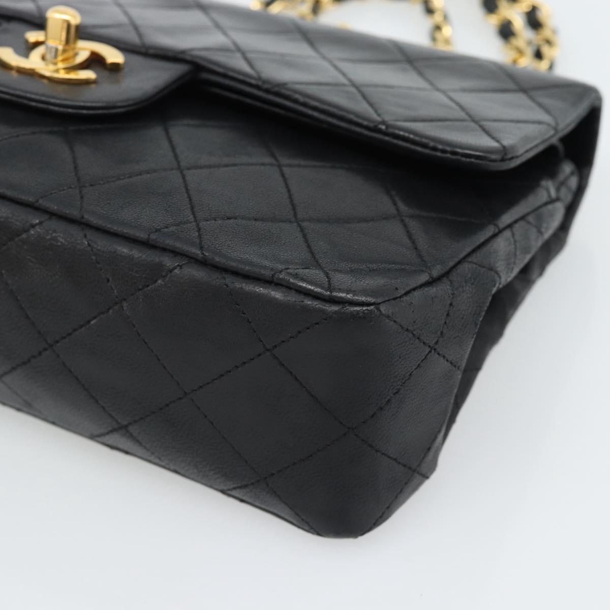 CHANEL Matelasse23 Double Flap Chain Bag Lamb Skin Black Gold CC Auth 187121SAV