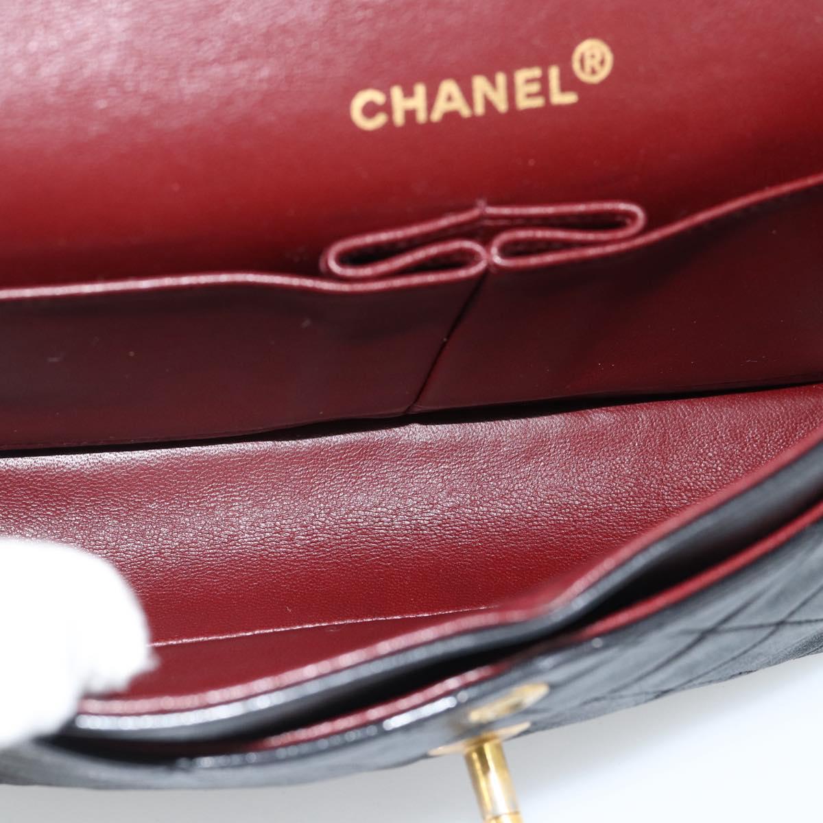 CHANEL Matelasse23 Double Flap Chain Bag Lamb Skin Black Gold CC Auth 187121SAV