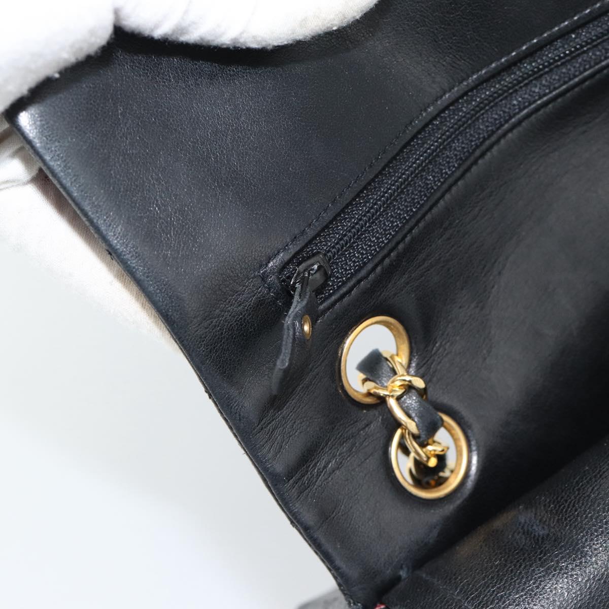 CHANEL Matelasse23 Double Flap Chain Bag Lamb Skin Black Gold CC Auth 187121SAV