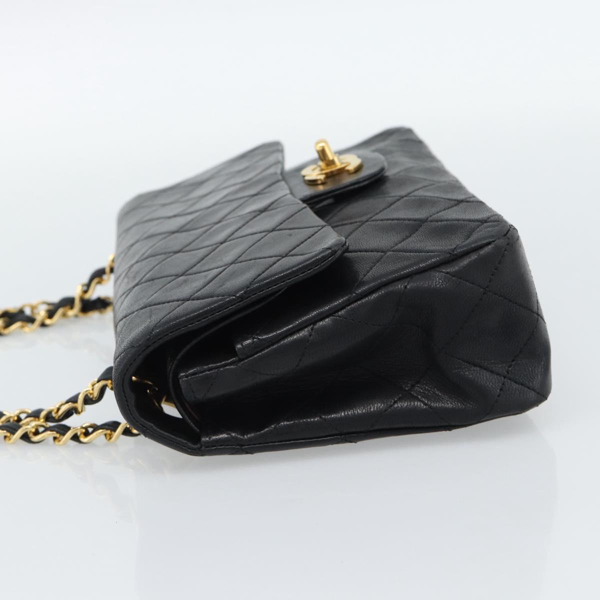 CHANEL Matelasse23 Double Flap Chain Bag Lamb Skin Black Gold CC Auth 187121SAV