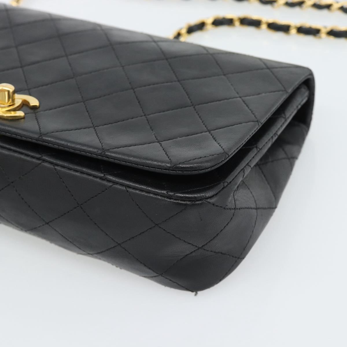 CHANEL Matelasse Chain Shoulder Bag Lamb Skin Black Gold CC Auth 187122SAM