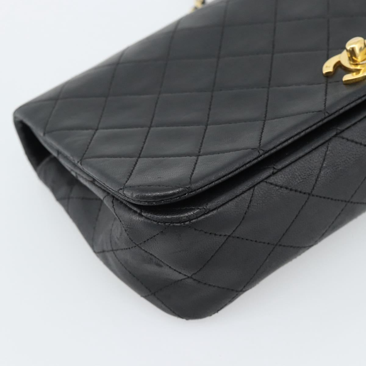 CHANEL Matelasse Chain Shoulder Bag Lamb Skin Black Gold CC Auth 187122SAM