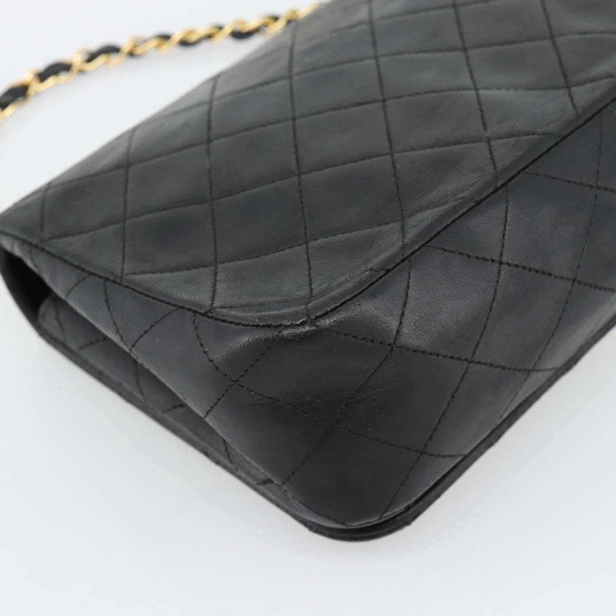 CHANEL Matelasse Chain Shoulder Bag Lamb Skin Black Gold CC Auth 187122SAM