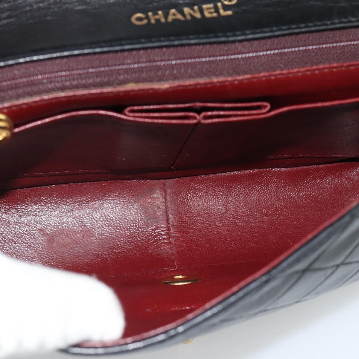 CHANEL Matelasse Chain Shoulder Bag Lamb Skin Black Gold CC Auth 187122SAM