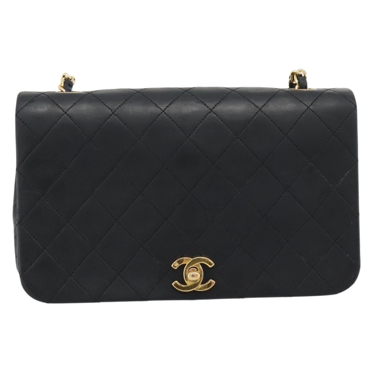 CHANEL Matelasse Chain Shoulder Bag Lamb Skin Black Gold CC Auth 187122SAM