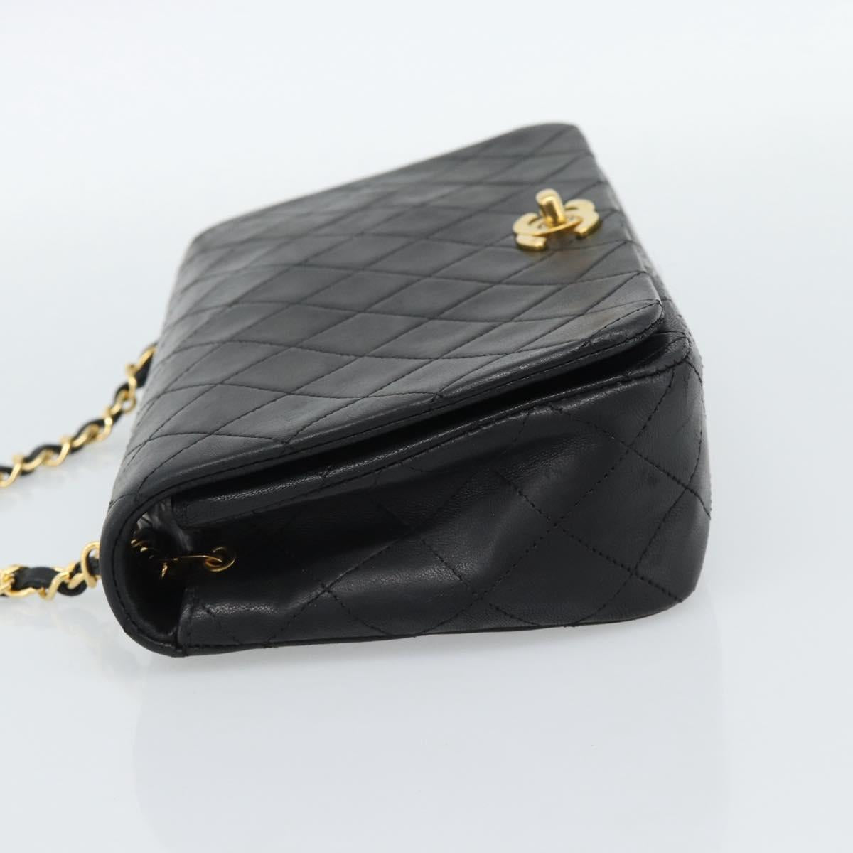 CHANEL Matelasse Chain Shoulder Bag Lamb Skin Black Gold CC Auth 187122SAM
