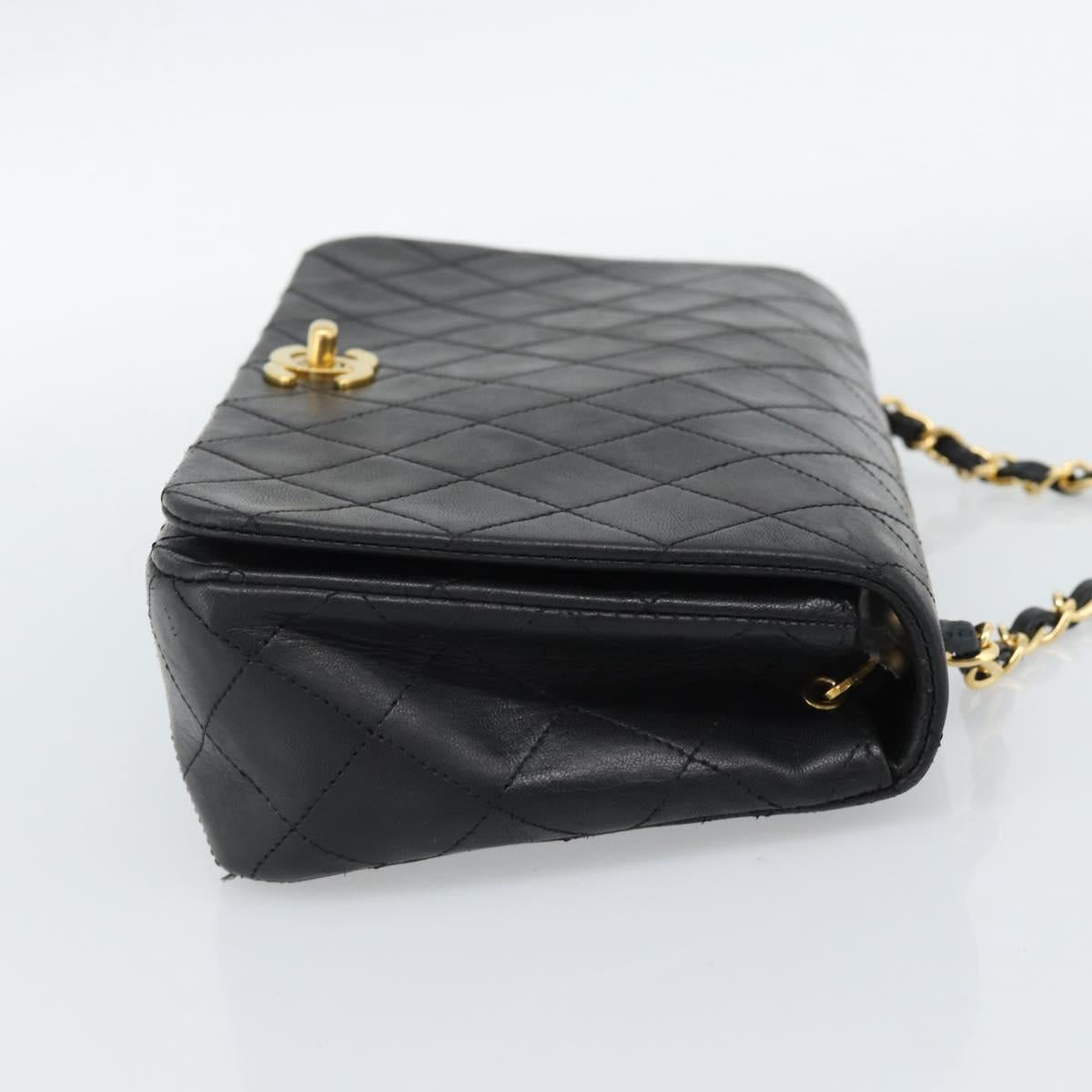 CHANEL Matelasse Chain Shoulder Bag Lamb Skin Black Gold CC Auth 187122SAM