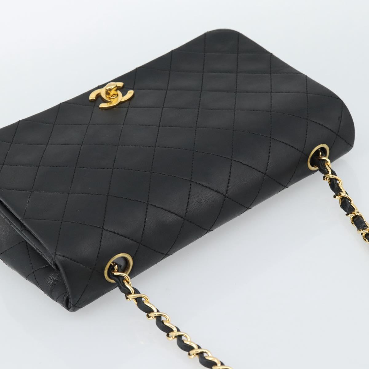CHANEL Matelasse Chain Shoulder Bag Lamb Skin Black Gold CC Auth 187122SAM