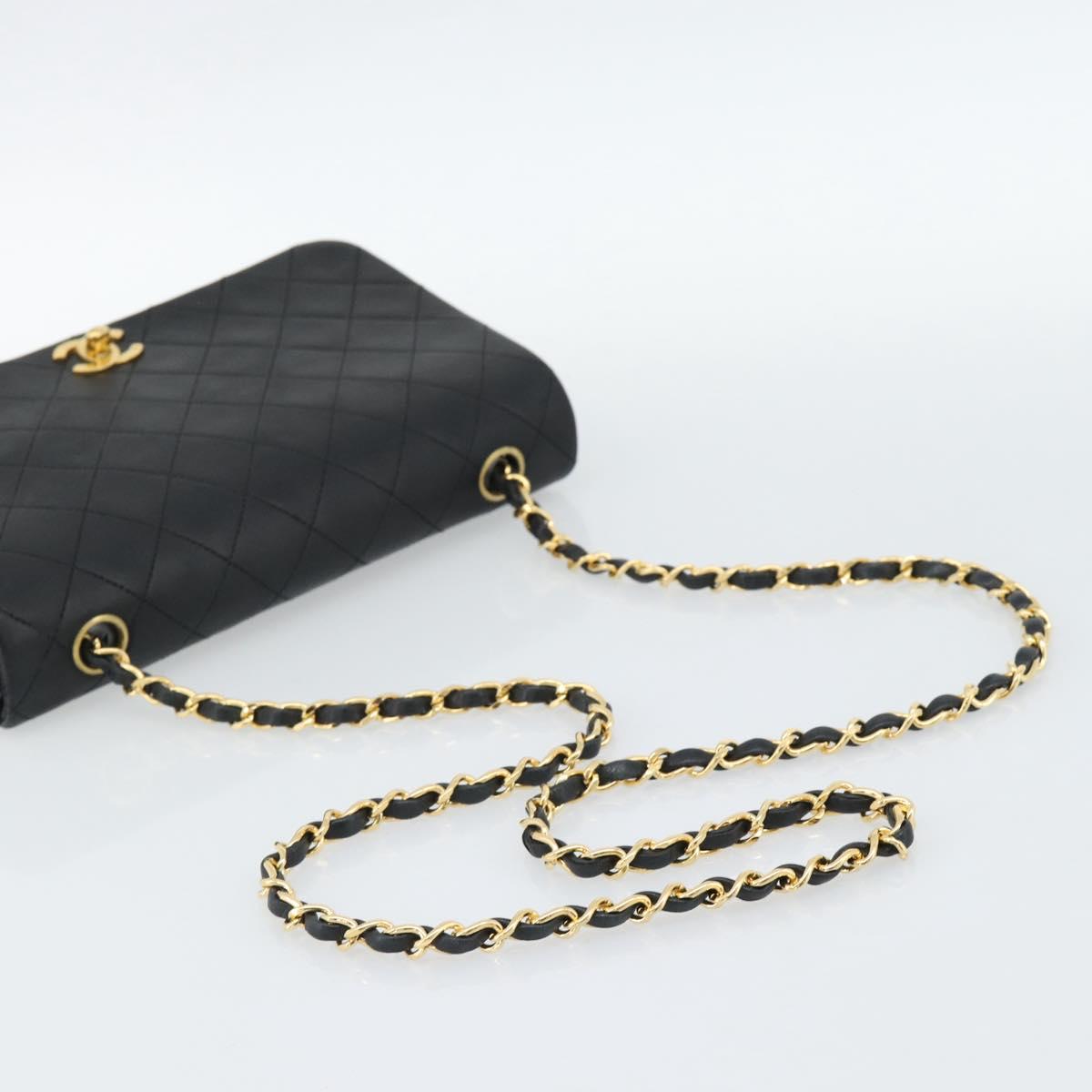 CHANEL Matelasse Chain Shoulder Bag Lamb Skin Black Gold CC Auth 187122SAM