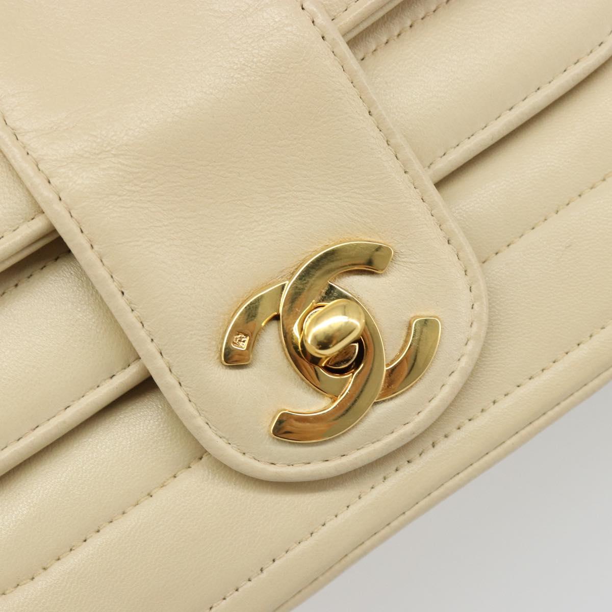 CHANEL Mademoiselle Chain Shoulder Bag Lamb Skin Beige Gold CC Auth 187124SAV