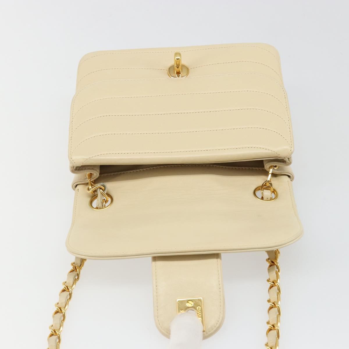CHANEL Mademoiselle Chain Shoulder Bag Lamb Skin Beige Gold CC Auth 187124SAV