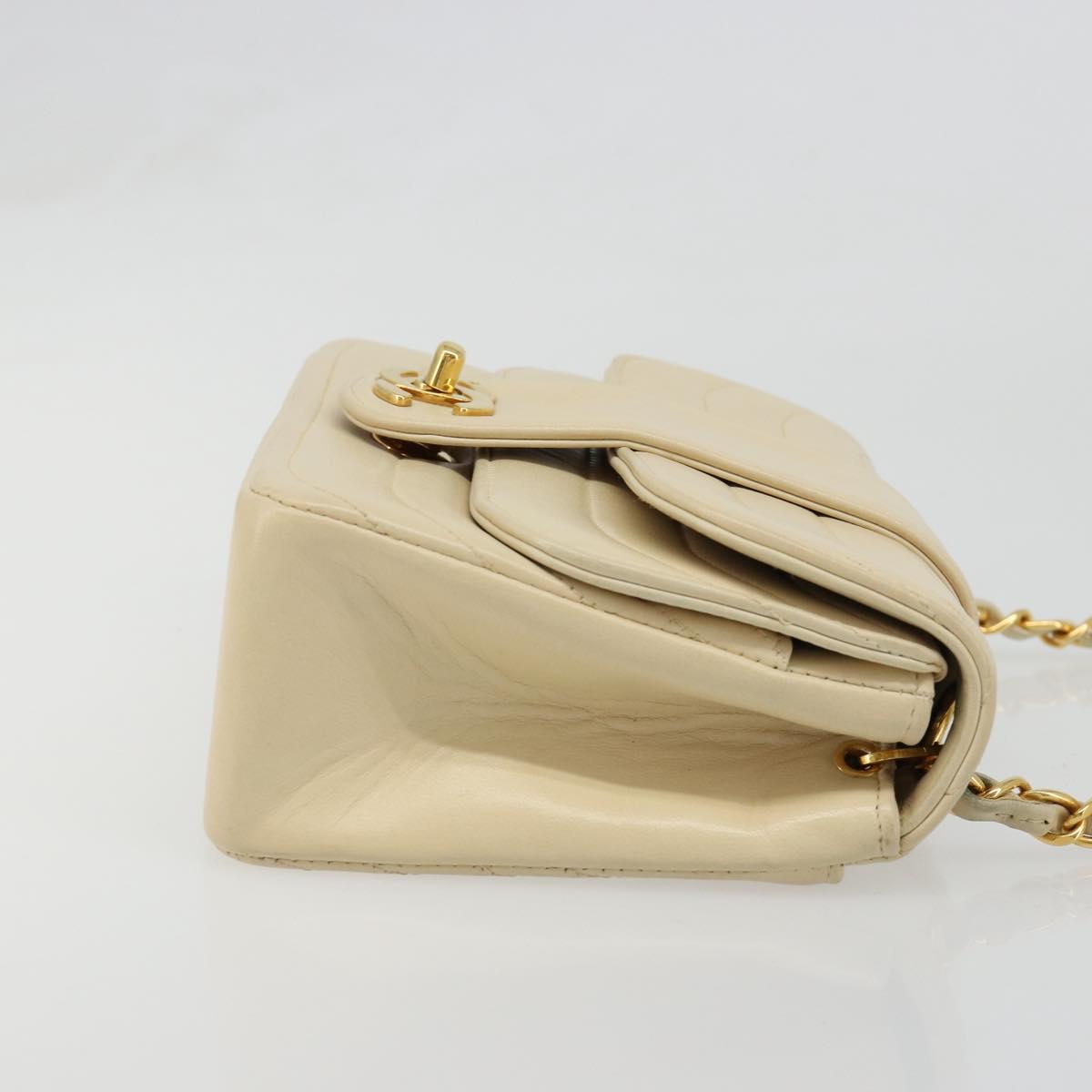 CHANEL Mademoiselle Chain Shoulder Bag Lamb Skin Beige Gold CC Auth 187124SAV