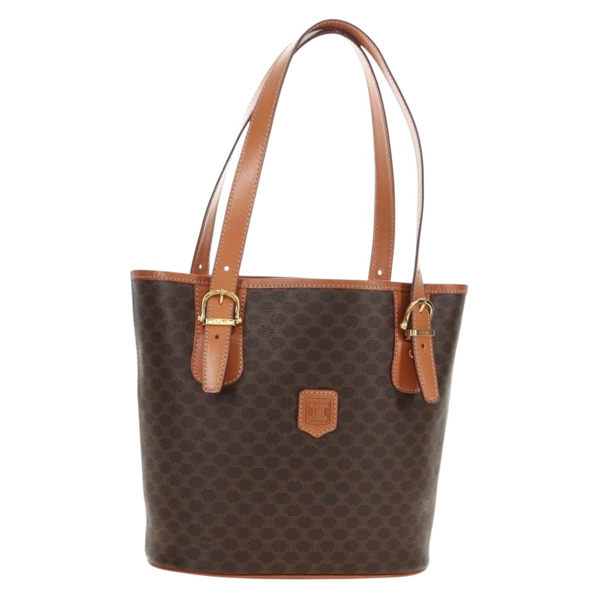 CELINE Macadam Canvas Tote Bag PVC Leather Brown gold Auth 187135V