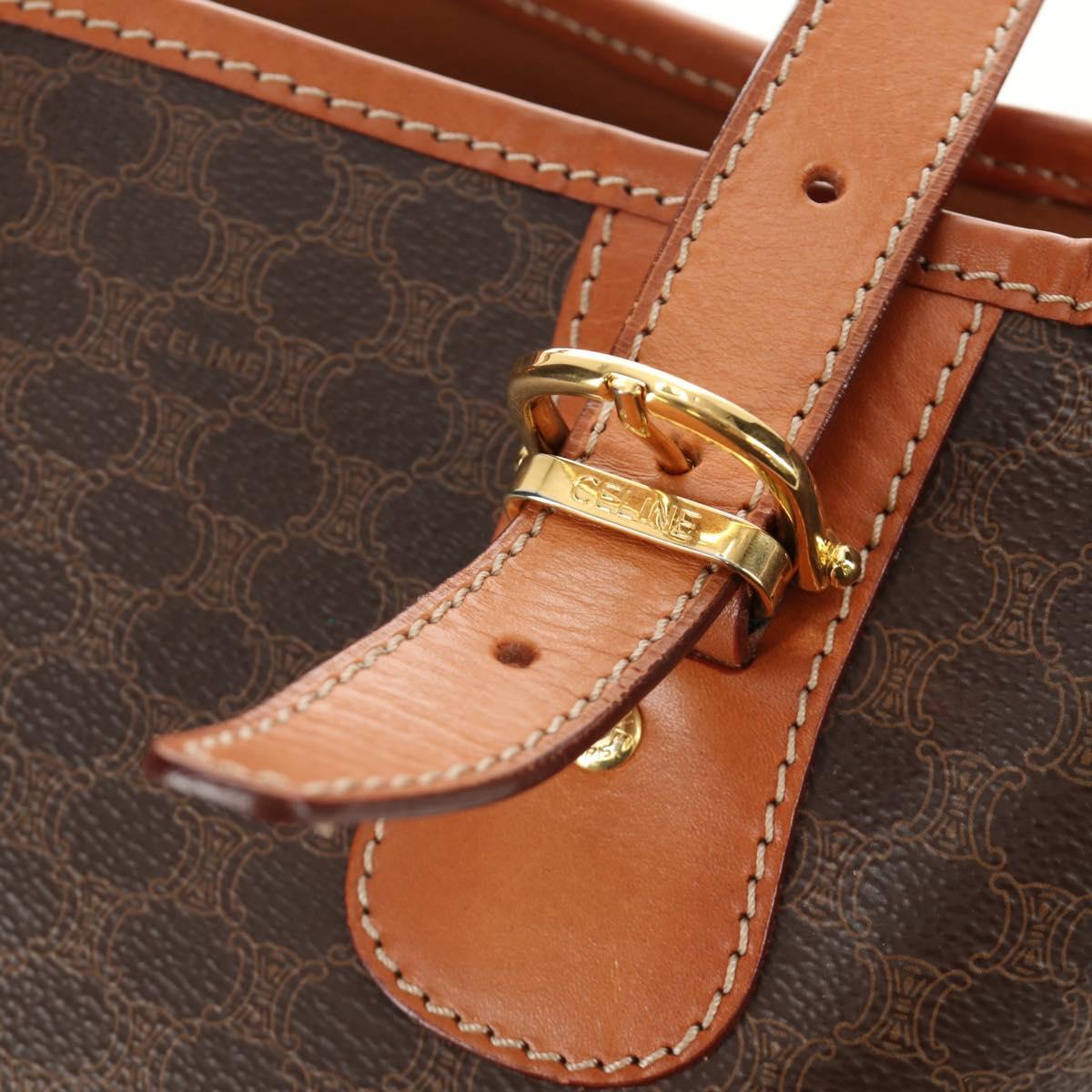 CELINE Macadam Canvas Tote Bag PVC Leather Brown gold Auth 187135V