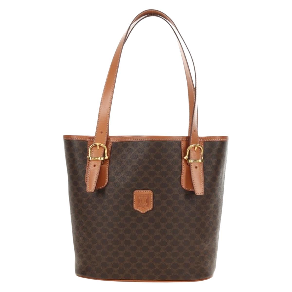 CELINE Macadam Canvas Tote Bag PVC Leather Brown gold Auth 187135V