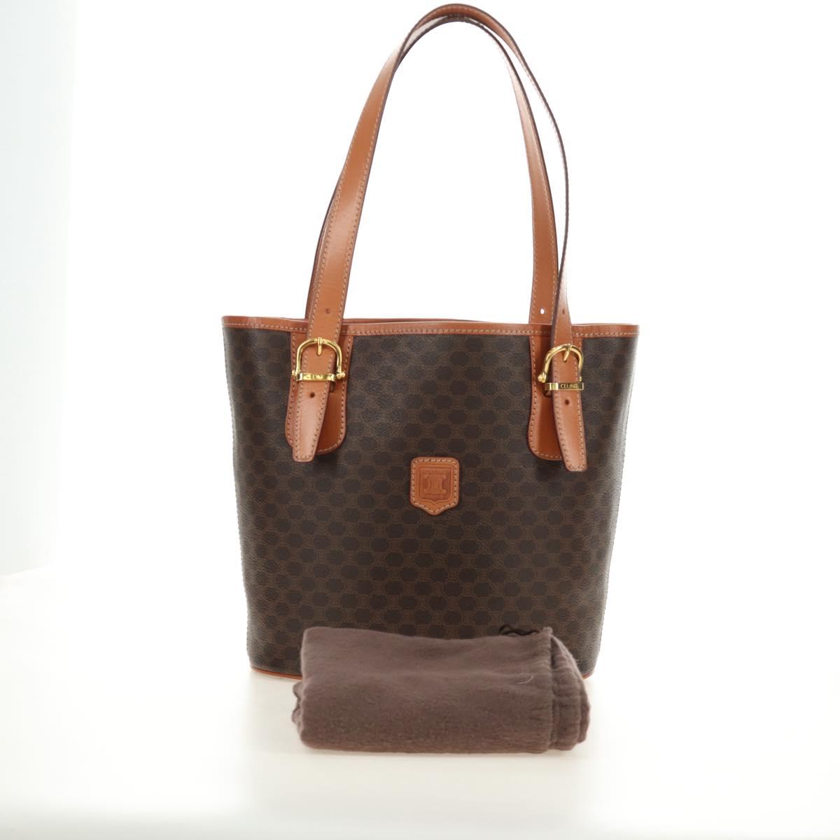 CELINE Macadam Canvas Tote Bag PVC Leather Brown gold Auth 187135V