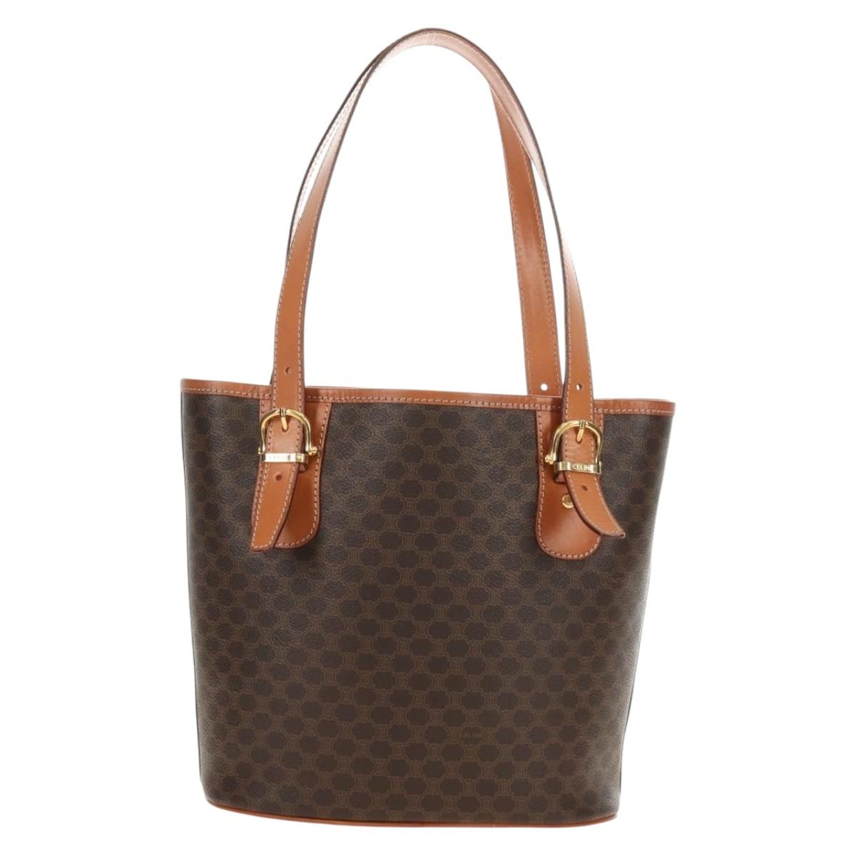 CELINE Macadam Canvas Tote Bag PVC Leather Brown gold Auth 187135V