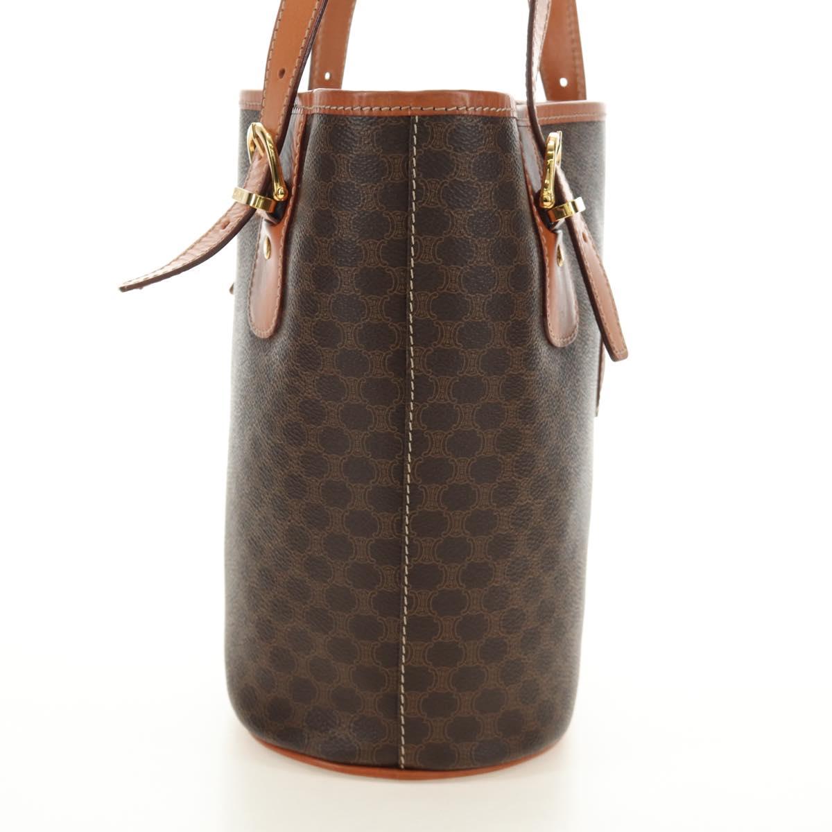 CELINE Macadam Canvas Tote Bag PVC Leather Brown gold Auth 187135V
