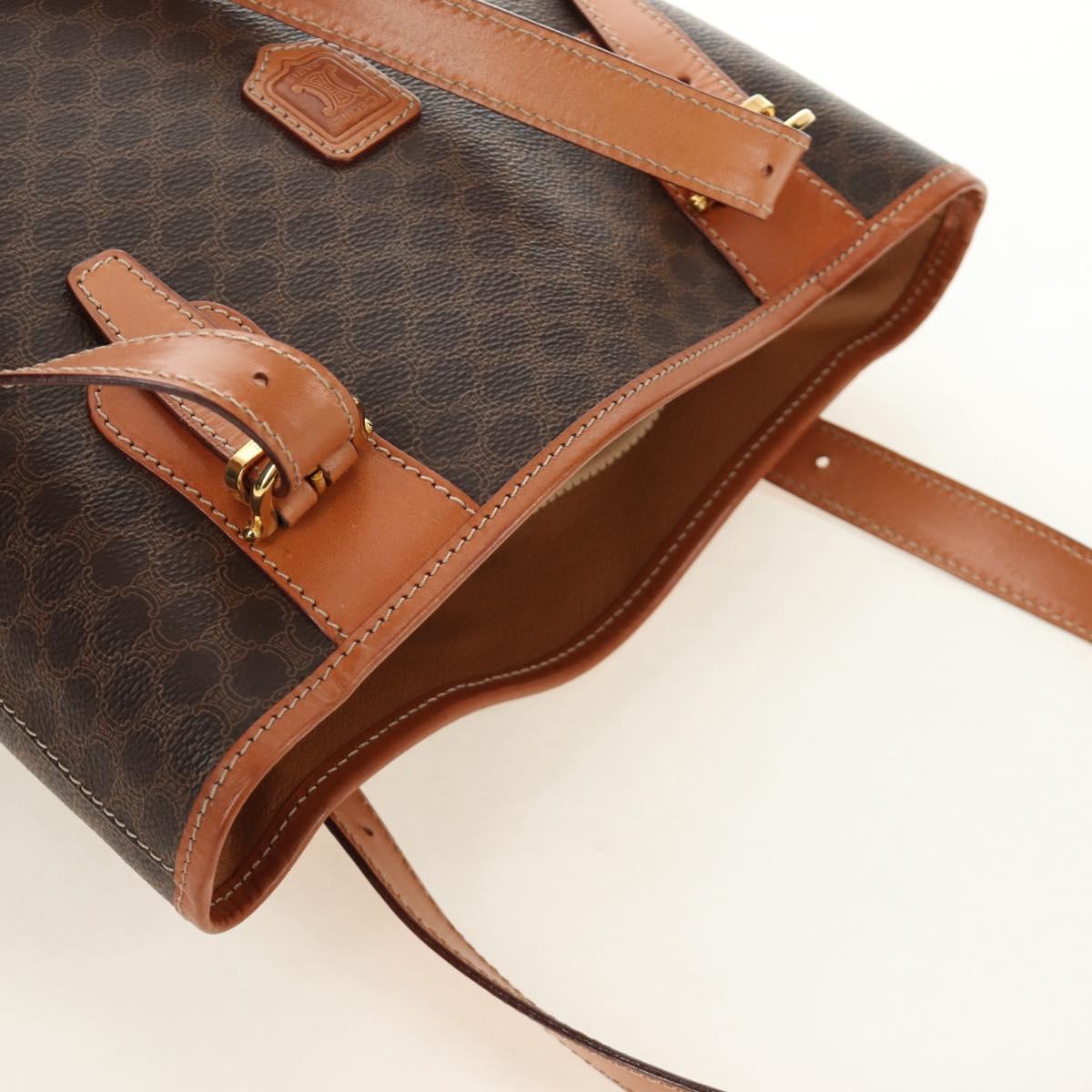 CELINE Macadam Canvas Tote Bag PVC Leather Brown gold Auth 187135V