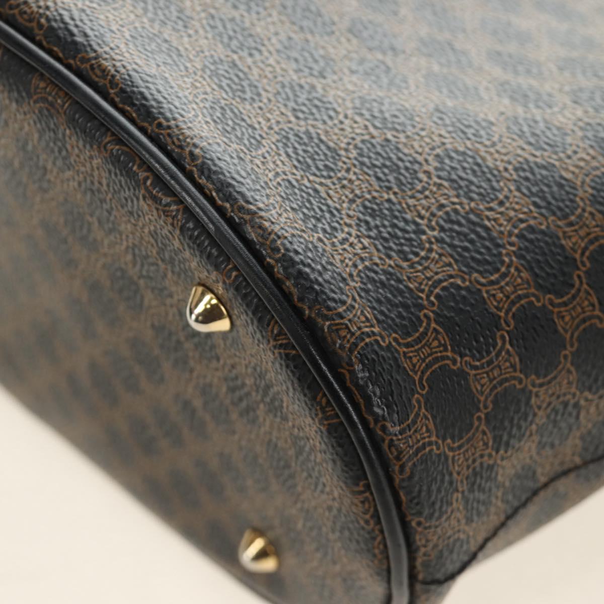 CELINE Macadam Canvas Tote Bag PVC Leather Black Gold Auth 187136V