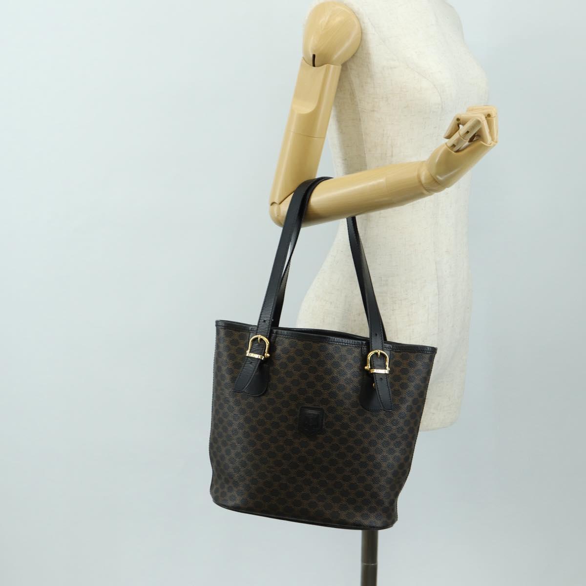 CELINE Macadam Canvas Tote Bag PVC Leather Black Gold Auth 187136V