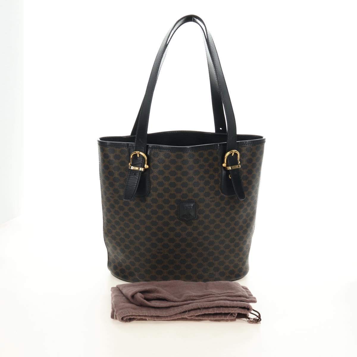 CELINE Macadam Canvas Tote Bag PVC Leather Black Gold Auth 187136V