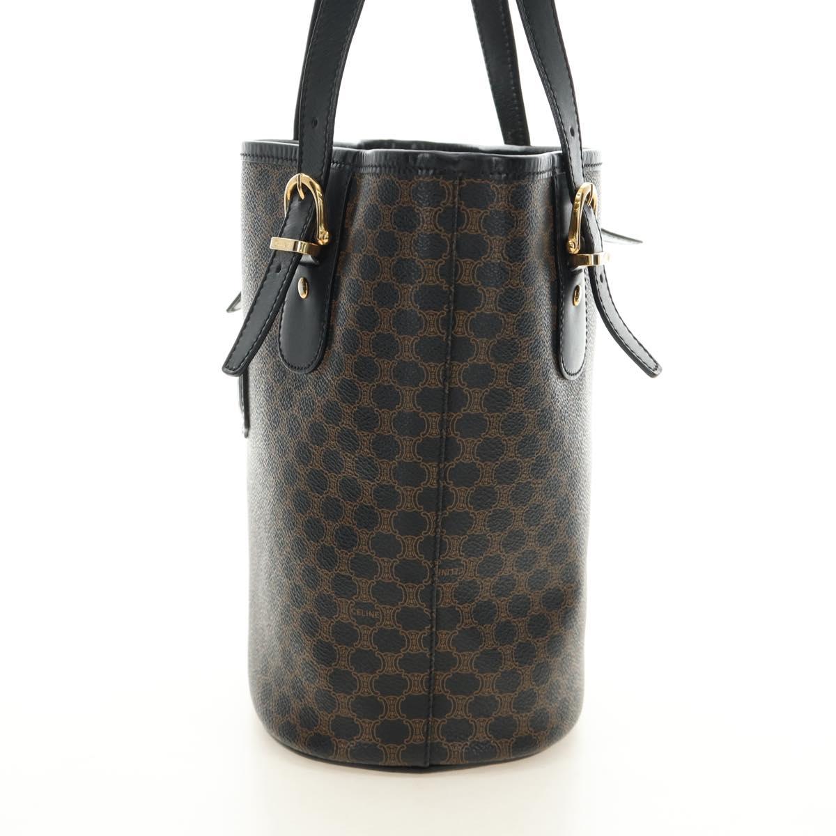 CELINE Macadam Canvas Tote Bag PVC Leather Black Gold Auth 187136V
