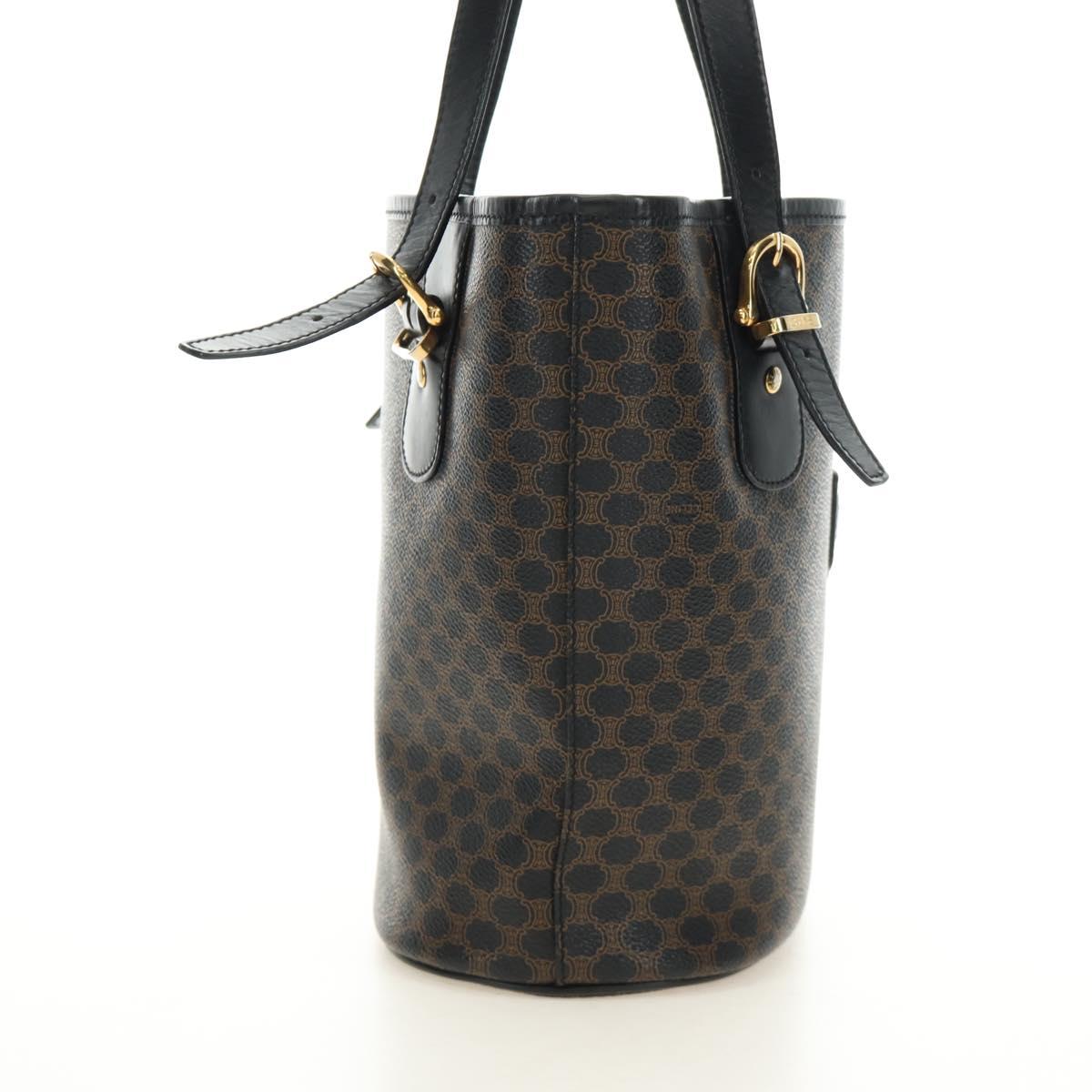 CELINE Macadam Canvas Tote Bag PVC Leather Black Gold Auth 187136V