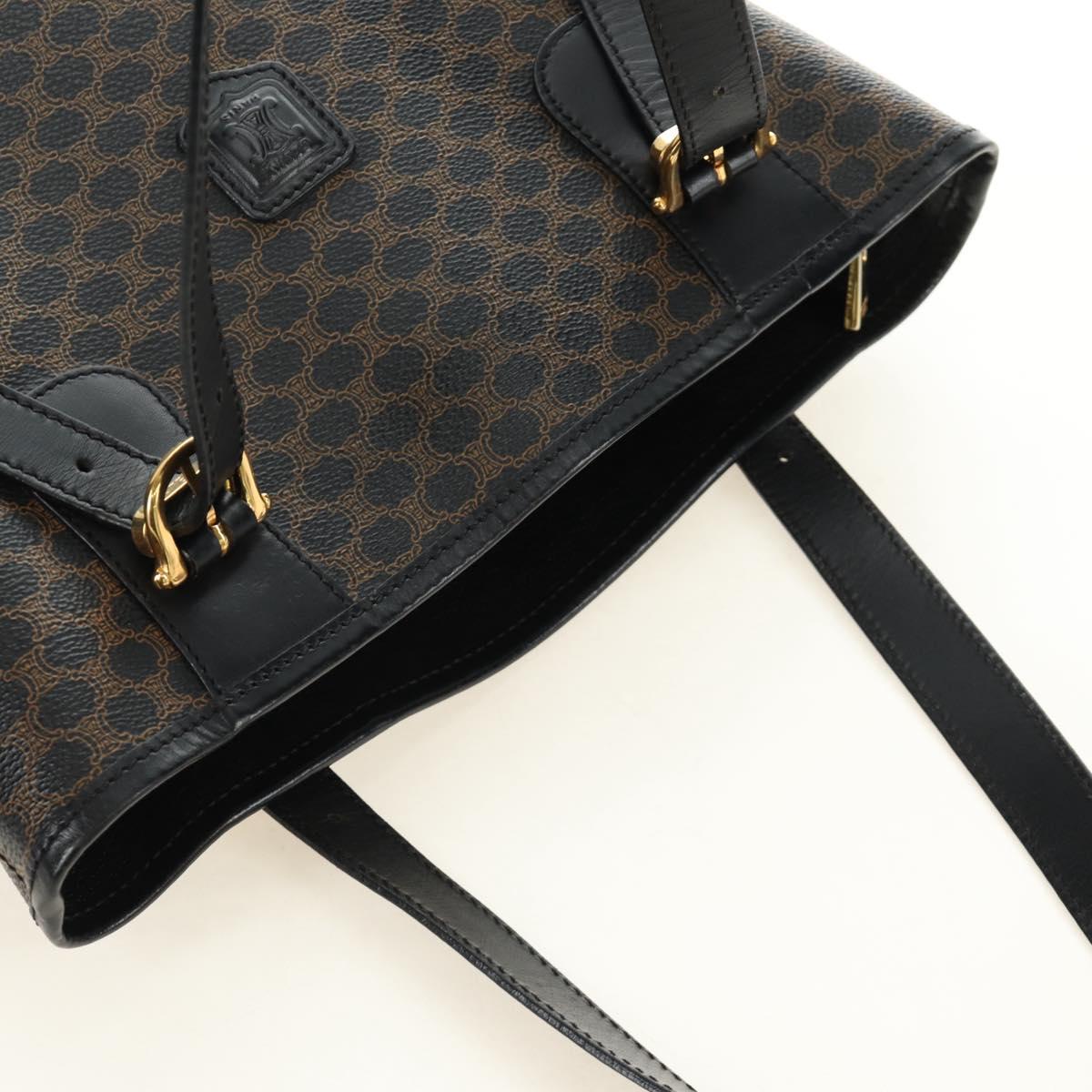 CELINE Macadam Canvas Tote Bag PVC Leather Black Gold Auth 187136V