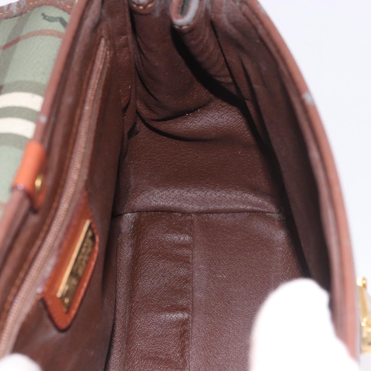 Burberrys Nova Check Hand Bag PVC 2way Green Gold Auth 187139
