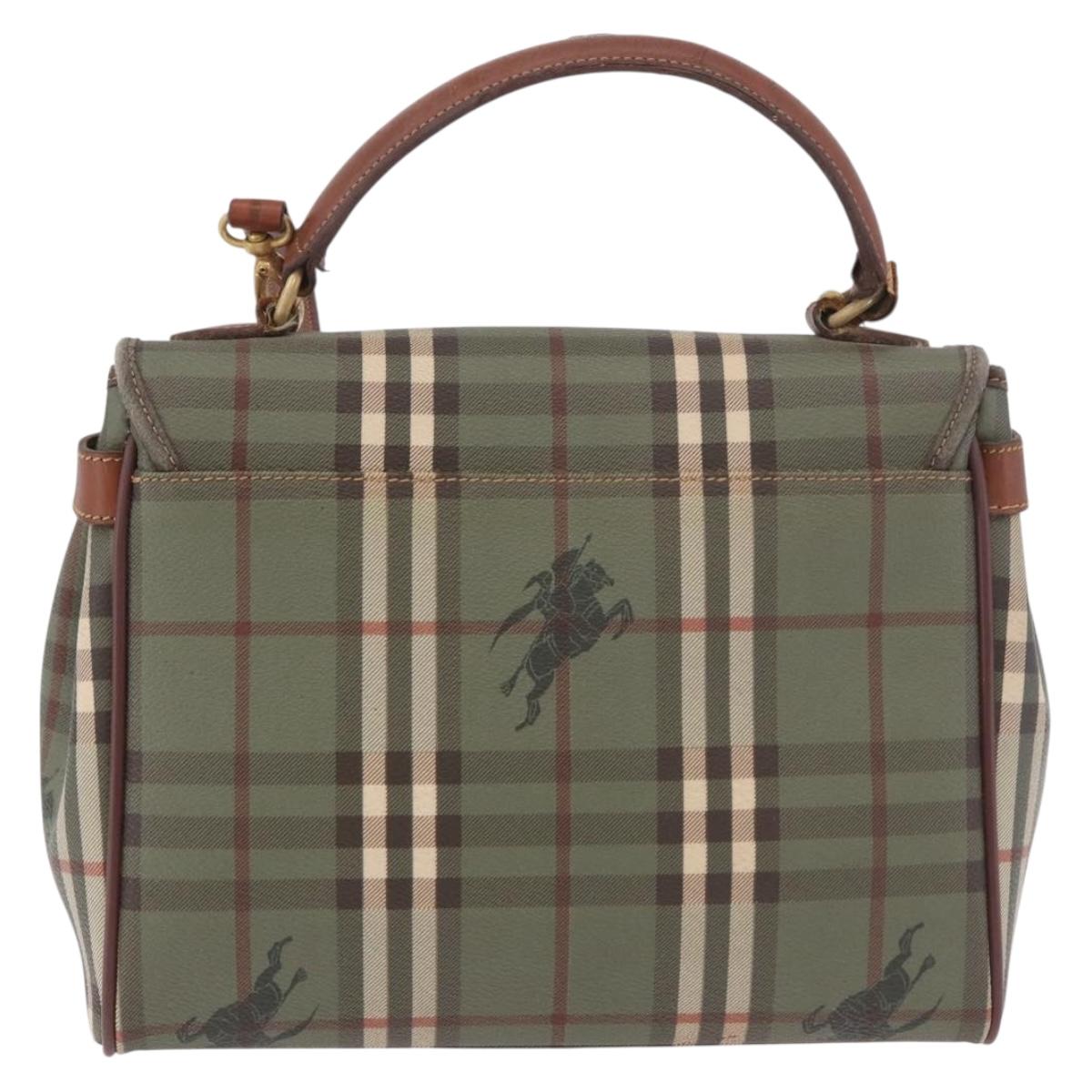 Burberrys Nova Check Hand Bag PVC 2way Green Gold Auth 187139