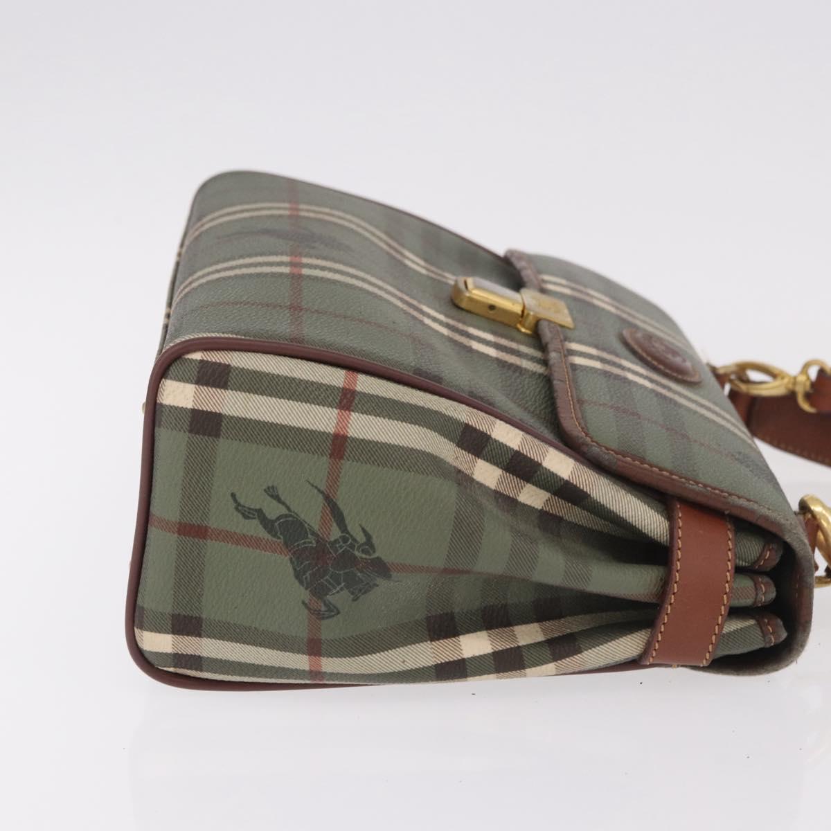 Burberrys Nova Check Hand Bag PVC 2way Green Gold Auth 187139