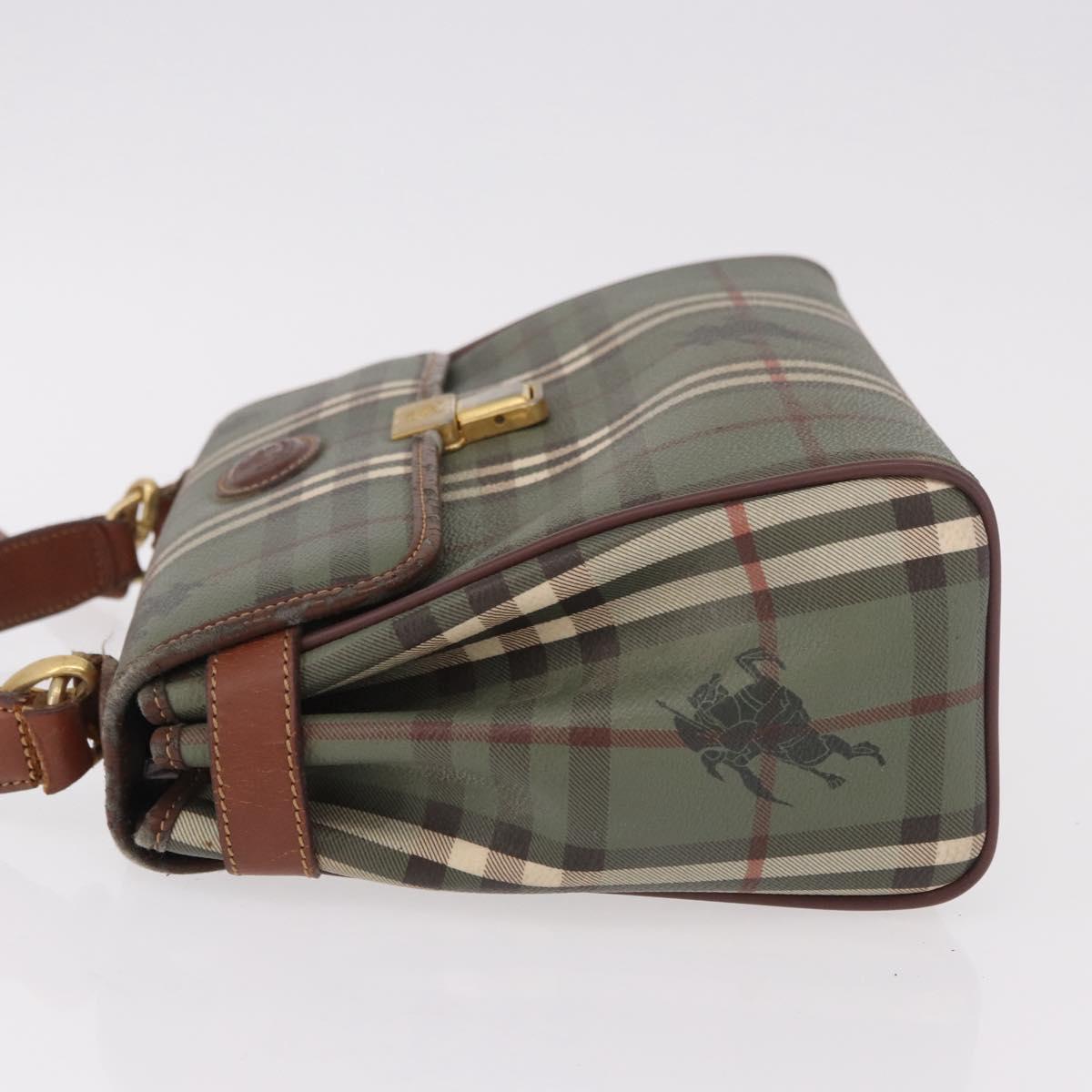 Burberrys Nova Check Hand Bag PVC 2way Green Gold Auth 187139