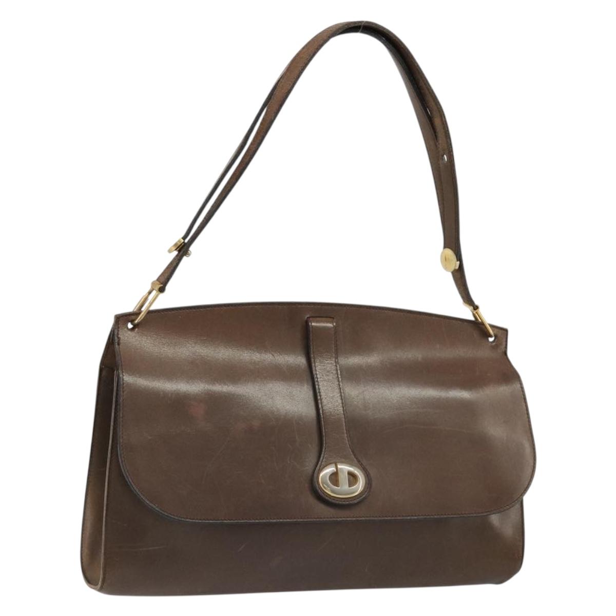 Christian Dior Shoulder Bag Leather Brown Gold Auth 187141