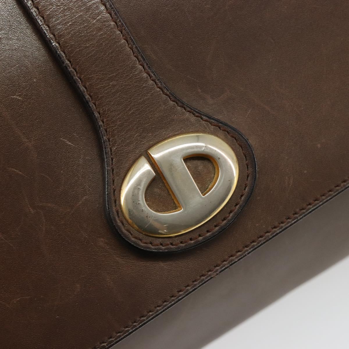 Christian Dior Shoulder Bag Leather Brown Gold Auth 187141