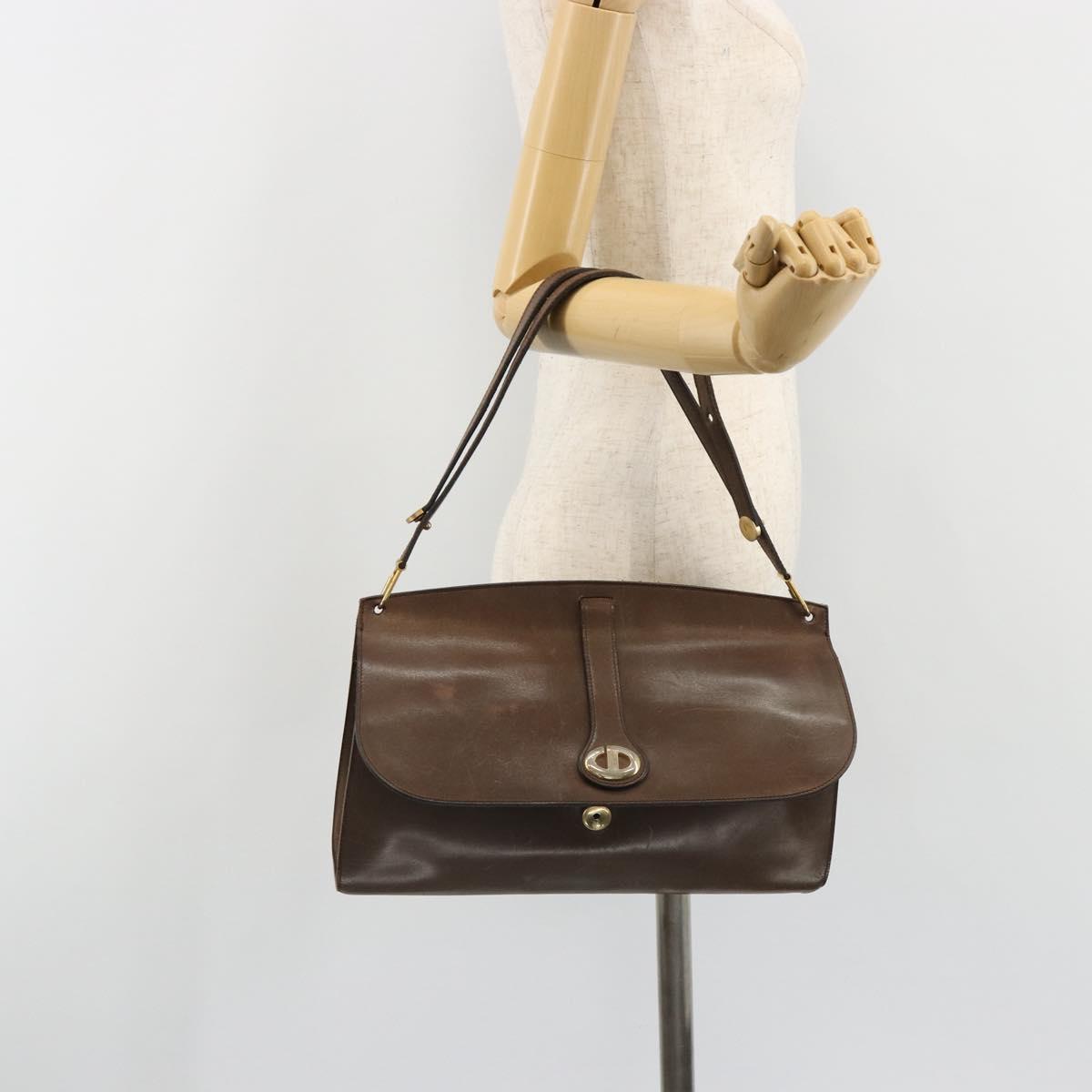 Christian Dior Shoulder Bag Leather Brown Gold Auth 187141